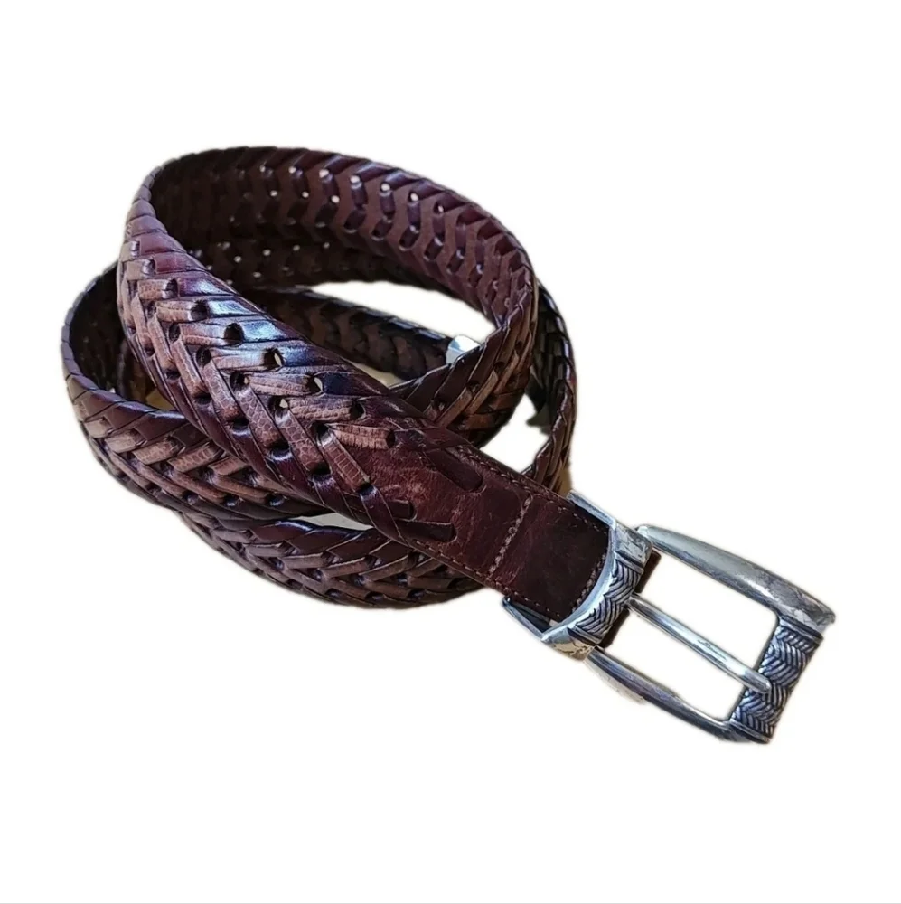 Onyx Brighton Vintage Belt Adult Size 38 Brown Braided Silver Buckle Width 1.5